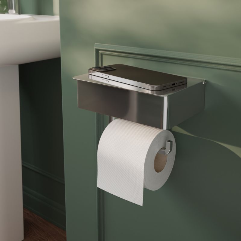 Toiletrulleholder med Hylde og Opbevaring Cavally Krom