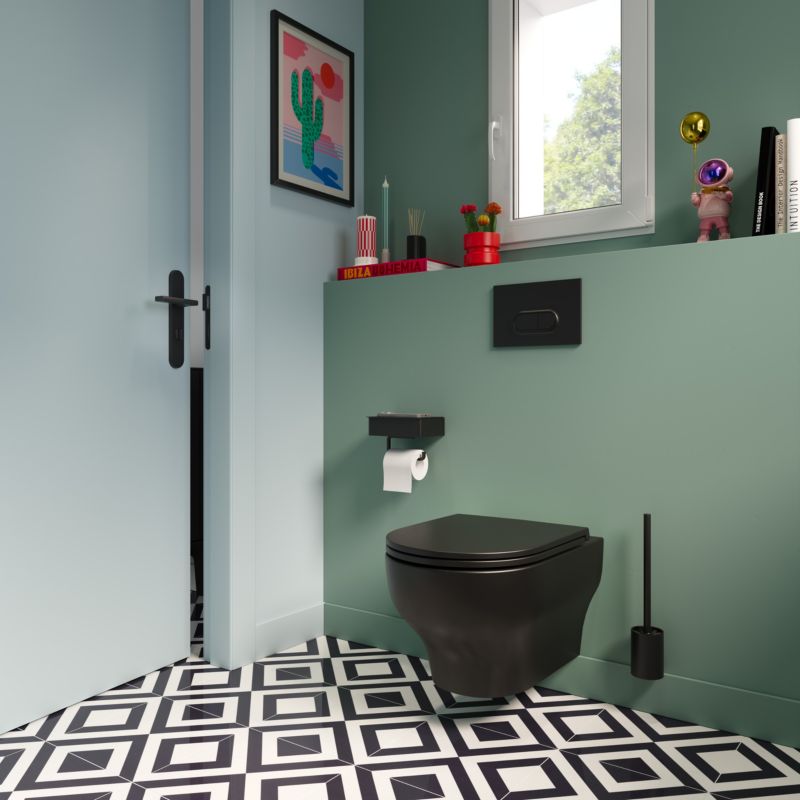 Toiletrulleholder med Opbevaring og Hylde Cavally Sort 18,5 cm