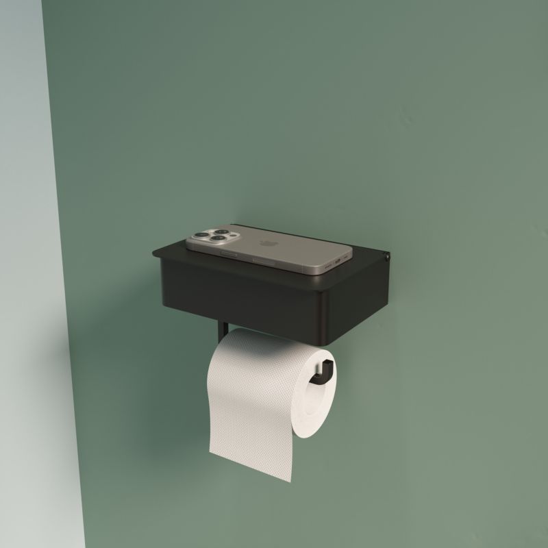 Toiletrulleholder med Opbevaring og Hylde Cavally Sort 18,5 cm