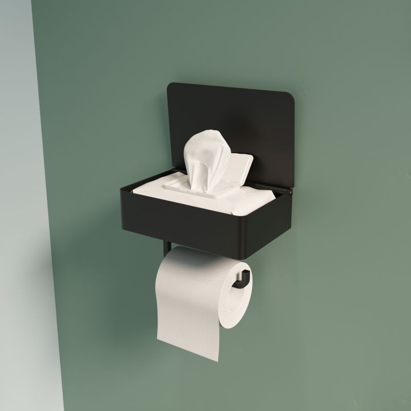 Toiletrulleholder med Opbevaring og Hylde Cavally Sort 18,5 cm