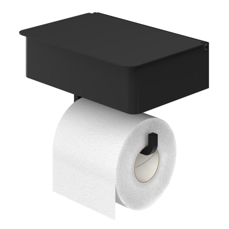 Toiletrulleholder med Opbevaring og Hylde Cavally Sort 18,5 cm