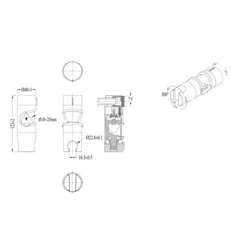 Bruseholder til Stang 18-25 mm Sort ABS 40x122x40 mm