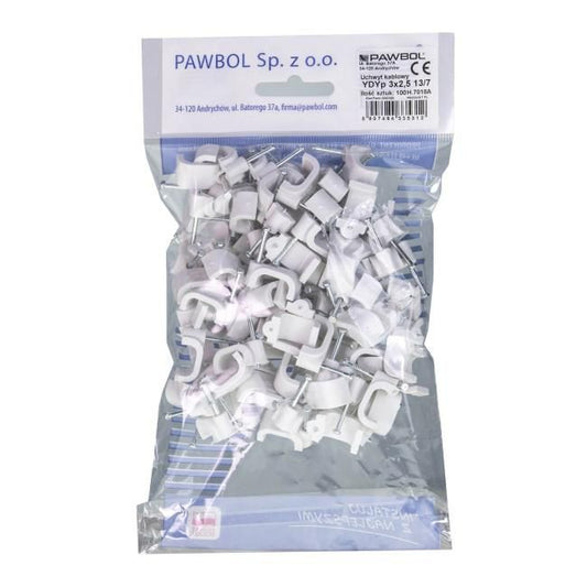 Eglotech flade kabelholdere 3 x 2,5 mm hvide 100 stk.
