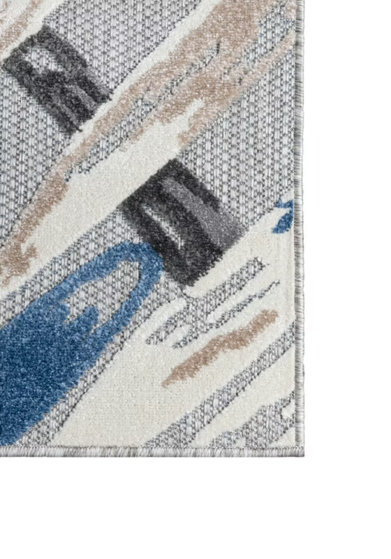 Udendørs Gulvtæppe 160x230 cm Blå Grå Fladvævet