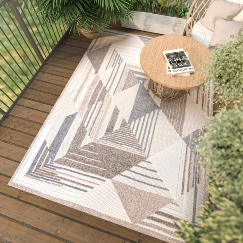 Udendørs Tæppe Fladvævet Beige Creme Geometrisk