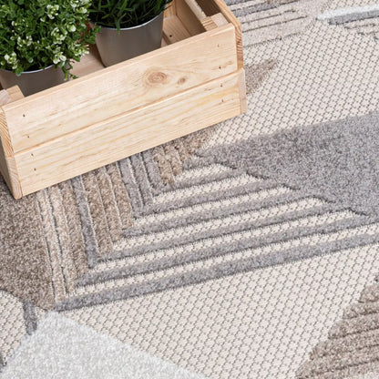 Udendørs Tæppe Fladvævet Beige Creme Geometrisk