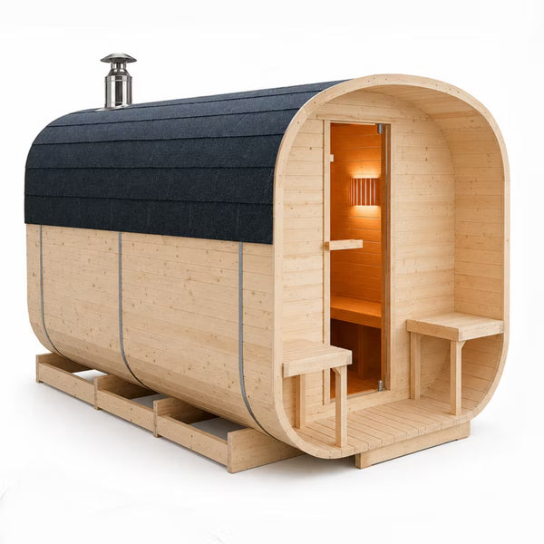 Udendørs Sauna 220x340 cm med Forrum og Brændeovn