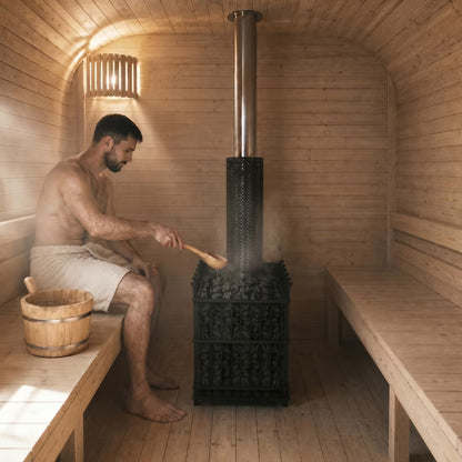 Udendørs Sauna 220x340 cm med Forrum og Brændeovn