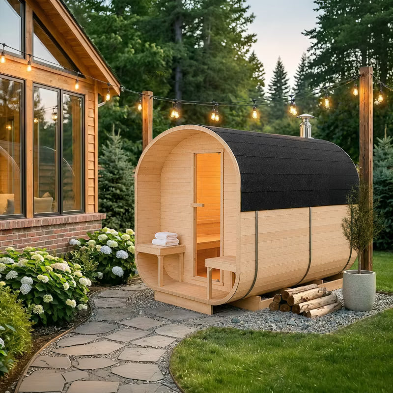 Udendørs Sauna 220x340 cm med Forrum og Brændeovn