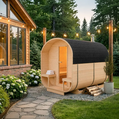 Udendørs Sauna 220x340 cm med Forrum og Brændeovn
