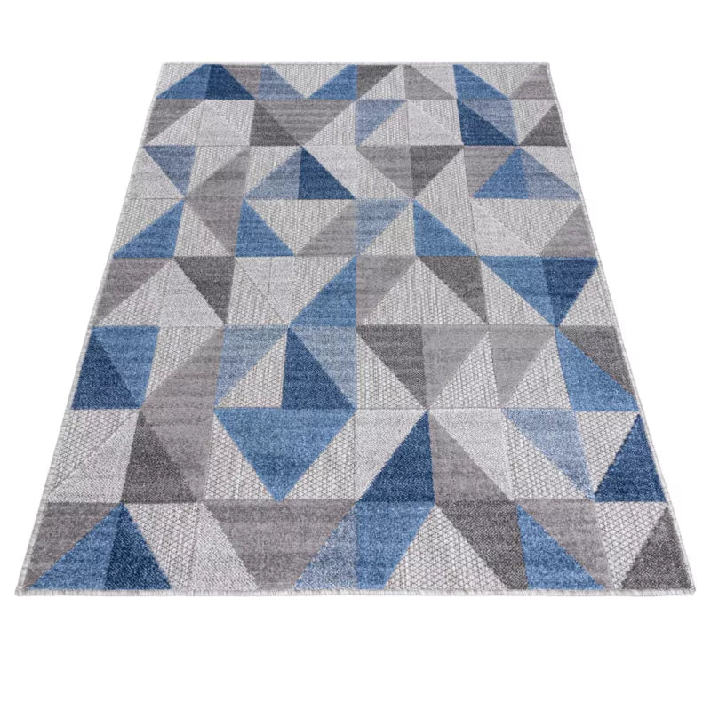 Udendørs Tæppe 160x230 cm Blå og Grå Fladvævet