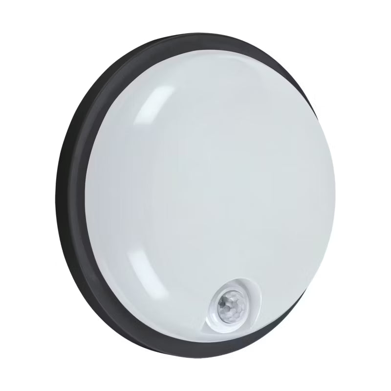 Udendørs Væglampe LED Rund 22 cm Sort IP65 med Sensor