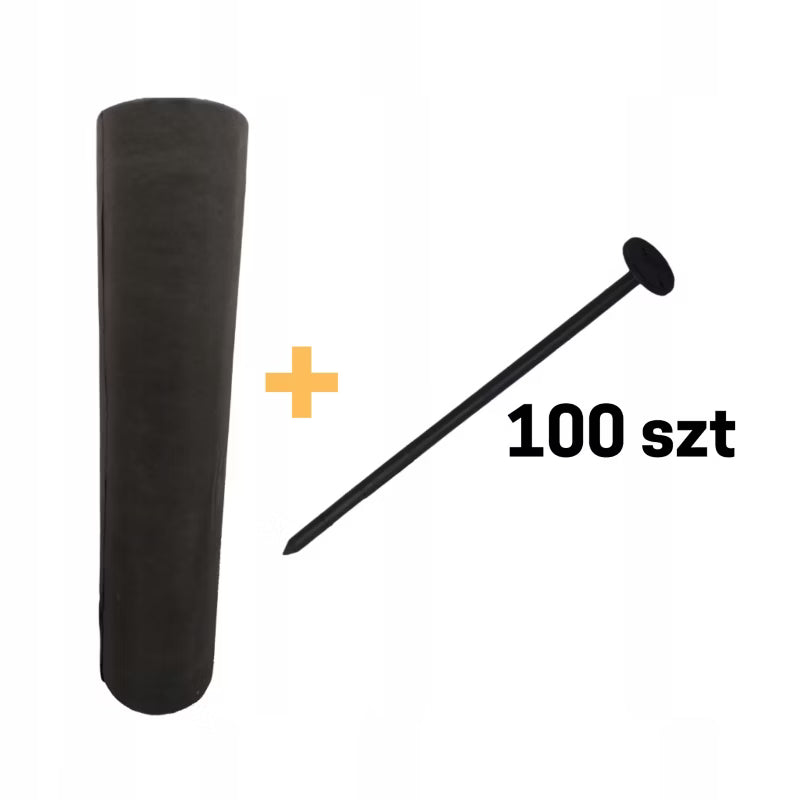 Ukrudtsdug 0,8x100 m 50g Sort med 100 Jordspyd