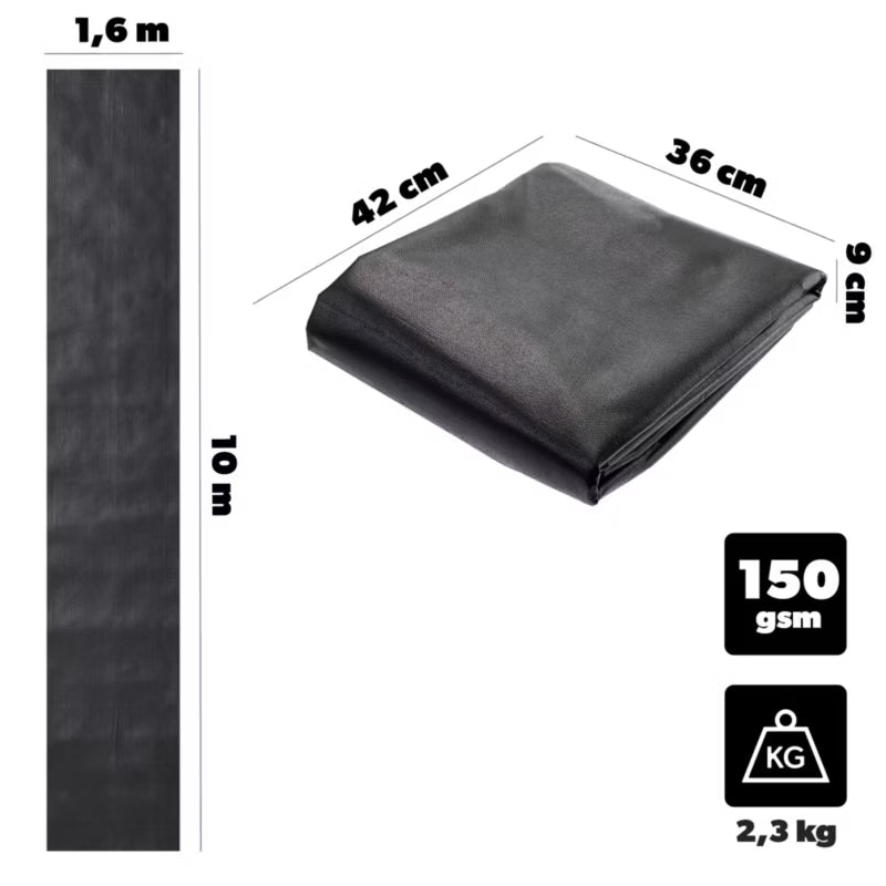 Ukrudtsdug 1,6x10 m 150 g/m² Sort