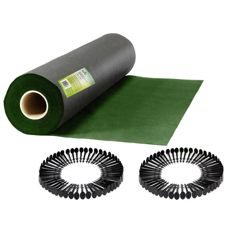 Ukrudtsdug 90 g/m² 1,6x50 m Sort med 100 Jordspyd
