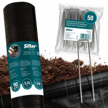 Ukrudtsdug 90g/m² 3x10 m Sort med 50 Jordspyd