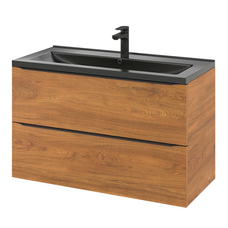 GoodHome Nira keramisk vask 100 cm sort