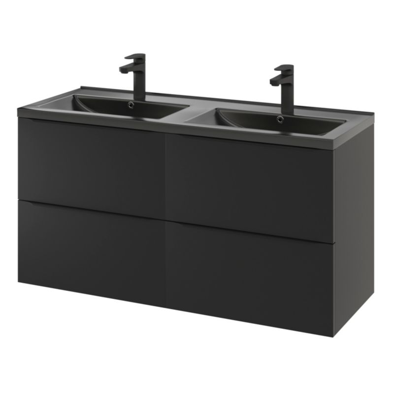 GoodHome Nira keramisk dobbeltvask 120 cm mat-sort