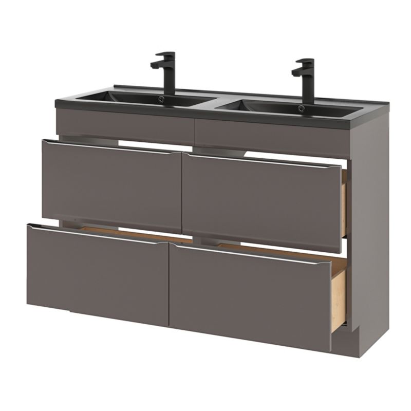 GoodHome Nira keramisk dobbeltvask 120 cm mat-sort