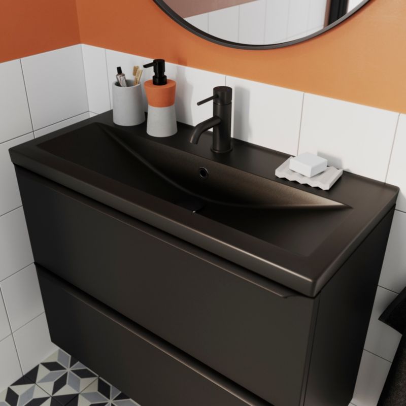 GoodHome Nira Slim keramisk vask 12,4 x 36,3 x 80,4 cm mat-sort