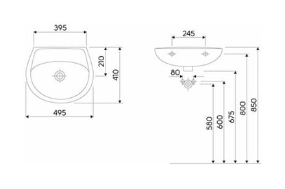 Klassisk Håndvask Halvrund 49,5x41 cm Hvid med Overløb 1 stk.
