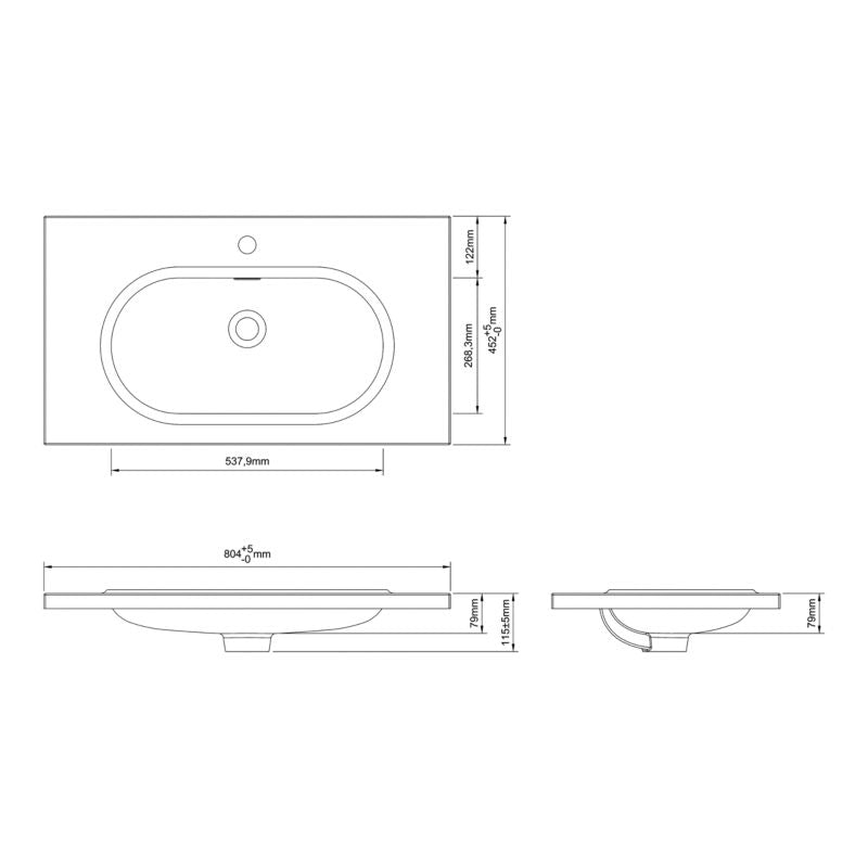Konglomeratvask Cavally 80 cm Sort med Afløb