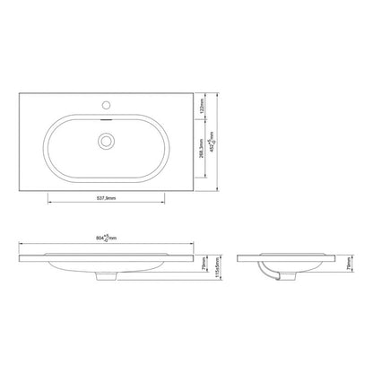 Konglomeratvask Cavally 80 cm Sort med Afløb