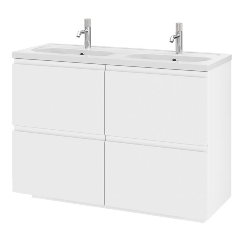 Keramisk Møbelvask 120 cm Hvid 2-Kammer