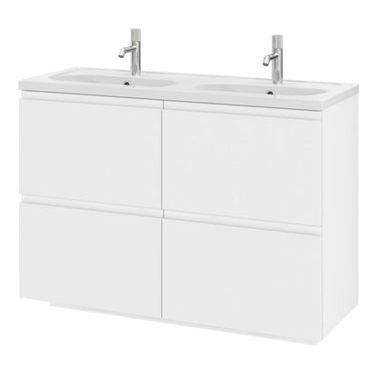 Keramisk Møbelvask 120 cm Hvid 2-Kammer