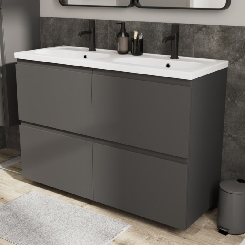 Keramisk Møbelvask 120 cm Hvid 2-Kammer