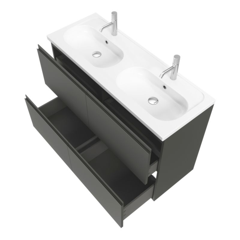 Keramisk Møbelvask 120 cm Hvid 2-Kammer