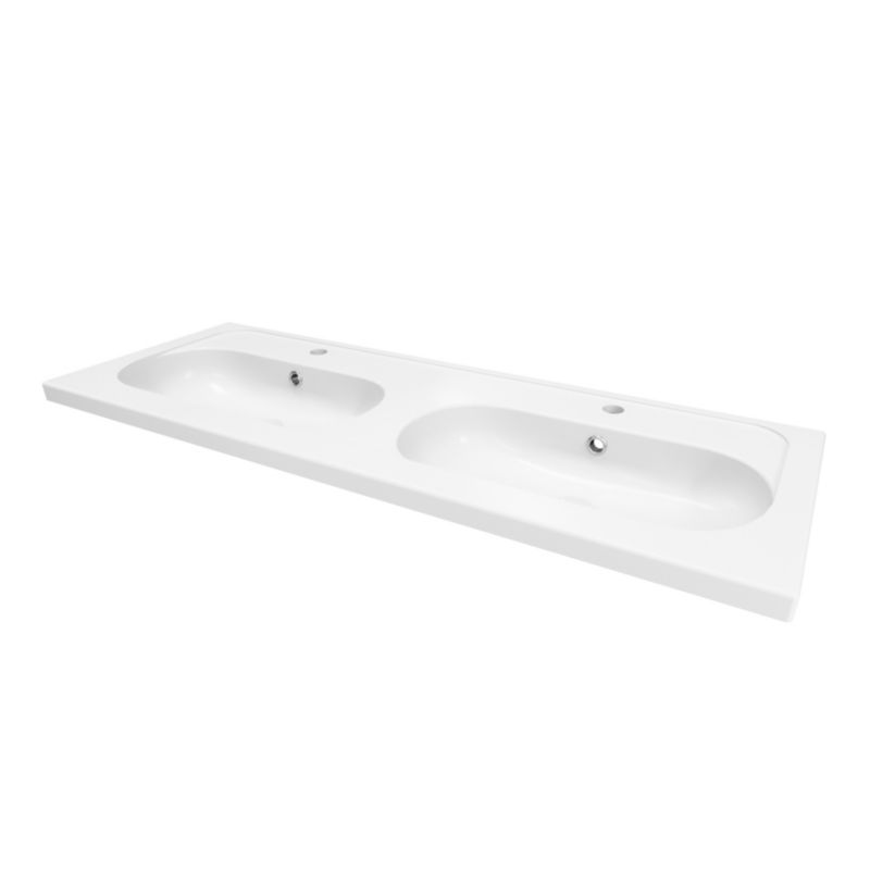 Keramisk Møbelvask 120 cm Hvid 2-Kammer