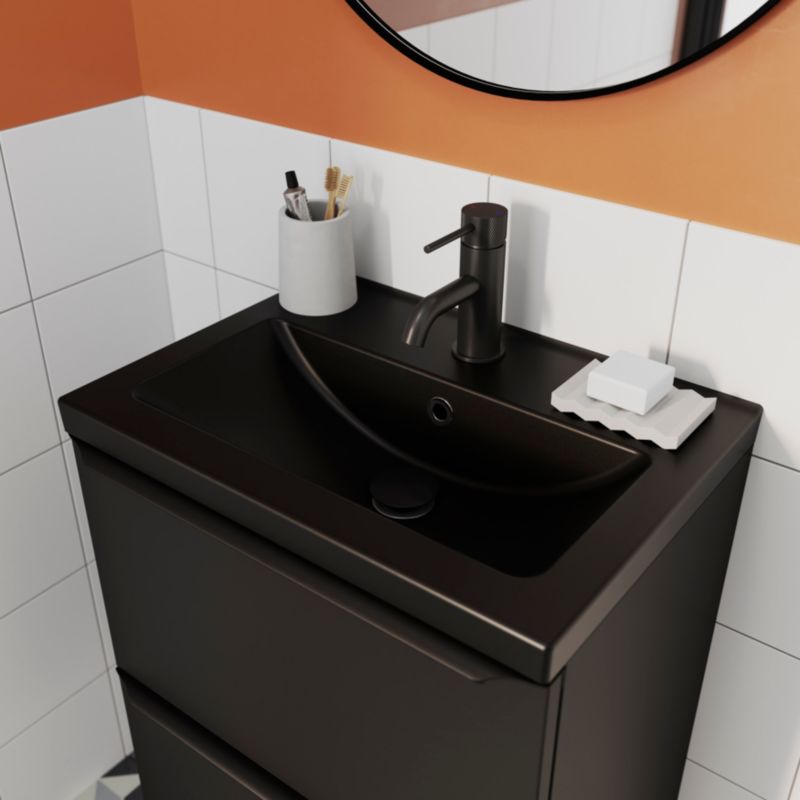 GoodHome Nira slim keramisk møbelvask 12,4 x 36,3 x 50,4 cm sort
