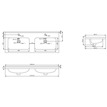 GoodHome Kentia 120 cm hvid bordmonteret vask