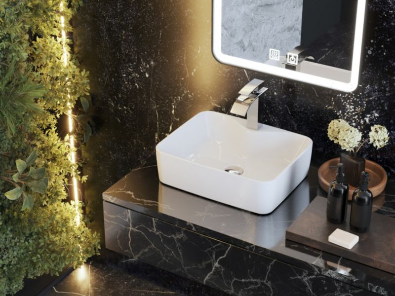 Ceramisk bordvask Avola med armatur og klik-klak bundventil, 1 sæt