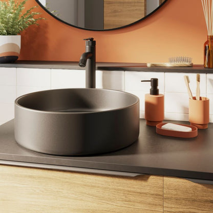 GoodHome Samal keramisk bordmonteret vask, Ø 40 cm, sort