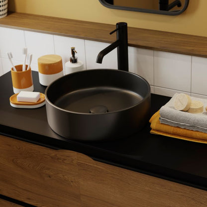 GoodHome Samal keramisk bordmonteret vask, Ø 40 cm, sort