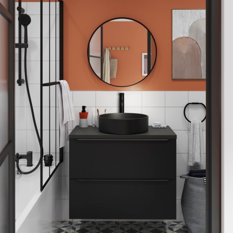 GoodHome Samal keramisk bordmonteret vask, Ø 40 cm, sort