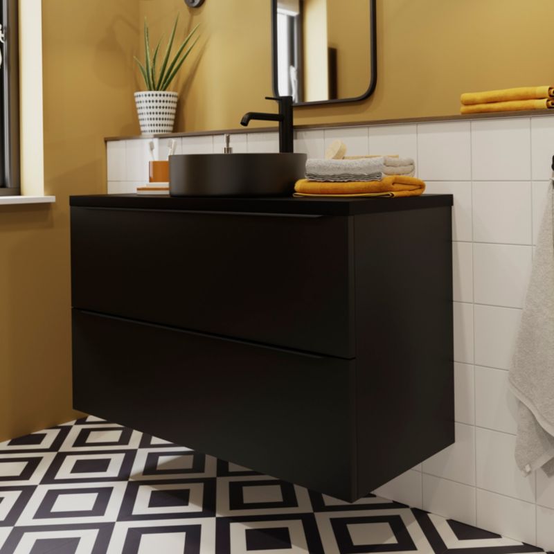 GoodHome Samal keramisk bordmonteret vask, Ø 40 cm, mat-sort