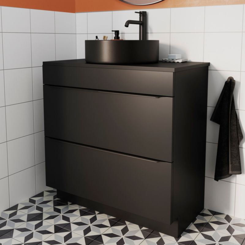 GoodHome Samal keramisk bordmonteret vask, Ø 40 cm, sort