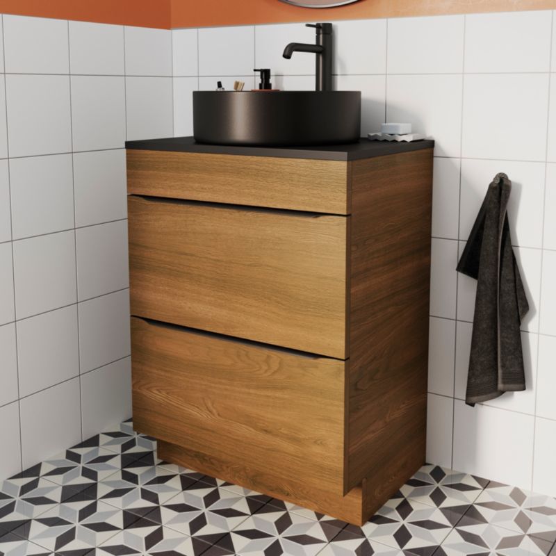 GoodHome Samal keramisk bordmonteret vask, Ø 40 cm, sort