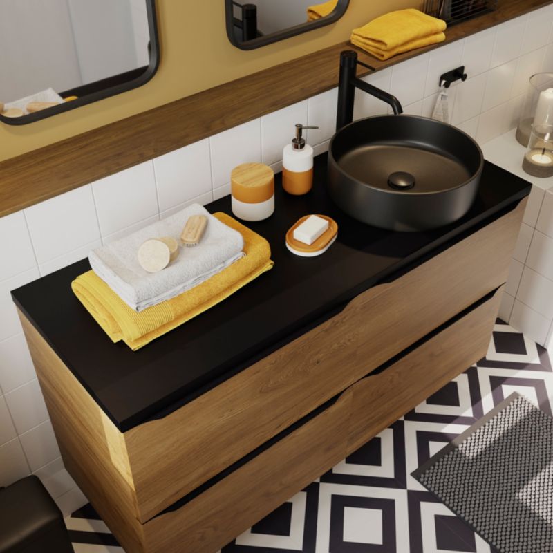 GoodHome Samal keramisk bordmonteret vask, Ø 40 cm, sort