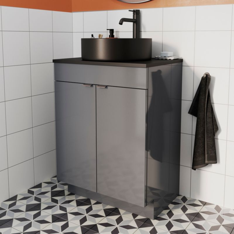 GoodHome Samal keramisk bordmonteret vask, Ø 40 cm, sort