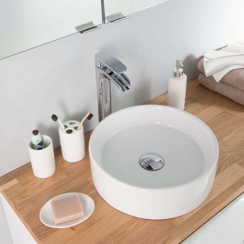 GoodHome Scalea keramisk vask til bordmontering, Ø 35 cm, hvid