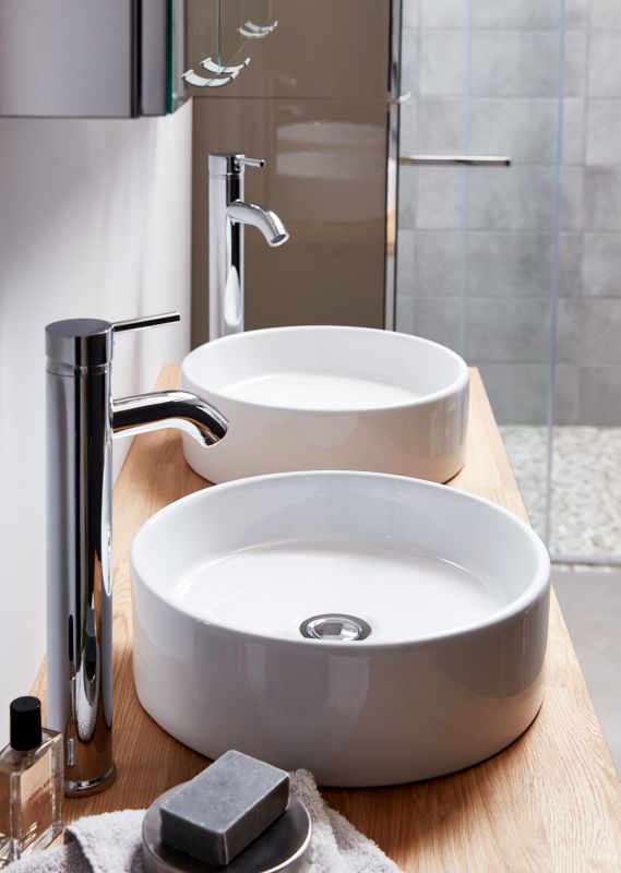 GoodHome Scalea keramisk vask til bordmontering, Ø 35 cm, hvid