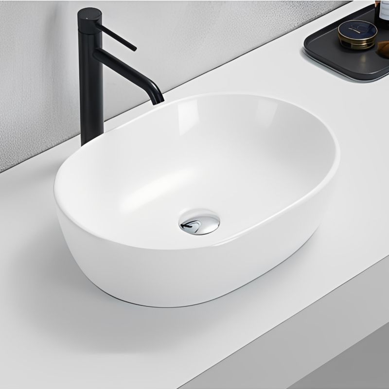 Keramisk Bordvask Oval Hvid 49x35x14 cm | 5906333006571