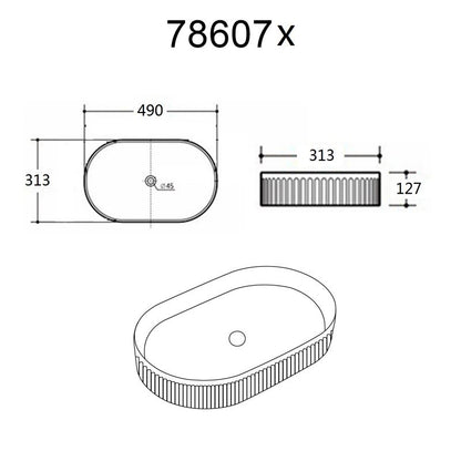 Oval Bordpladevask 49x31,3x12,7 cm Hvid Blank Keramik