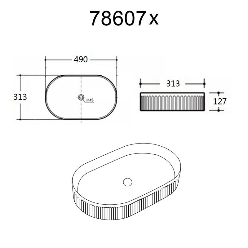 Oval Bordpladevask 49x31,3x12,7 cm Hvid Blank Keramik
