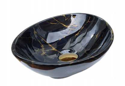 Oval Bordvask Sort med Guldårer 41,5x34x14 cm