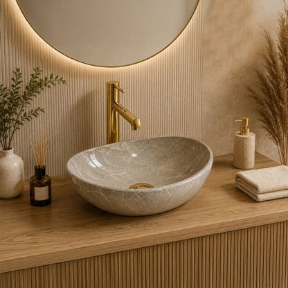 Oval Bordvask 34 x 27 cm Cashmere Marmor Keramik 5901811588327